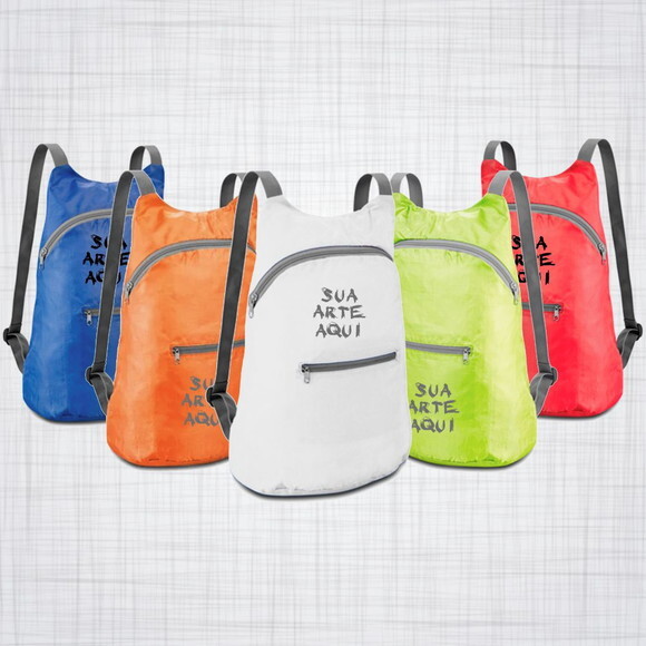 Mochila Nylon Dobrável Bolso Frontal Personalizada