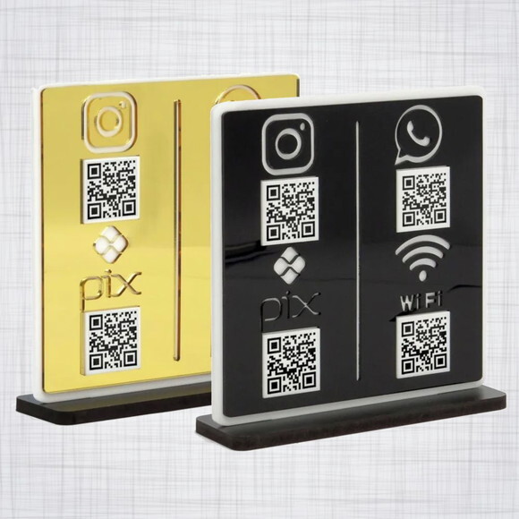 Placa Qr Code Pix Wifi Insta 15x15cm Base mdf Personalizada