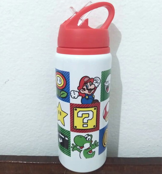 Squeeze Alumínio Branco Bico E Canudo Mario Bros