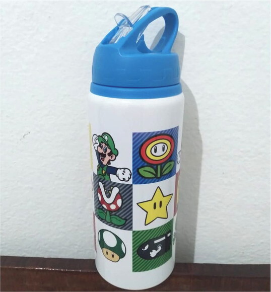 Squeeze Alumínio Branco Bico E Canudo Mario Bros