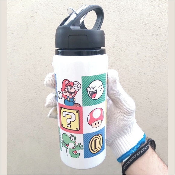 Squeeze Alumínio Branco Bico E Canudo Mario Bros