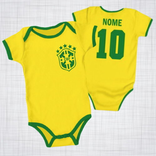 Body Infantil Bebe Amarelo Seleção Brasileira Personalizado