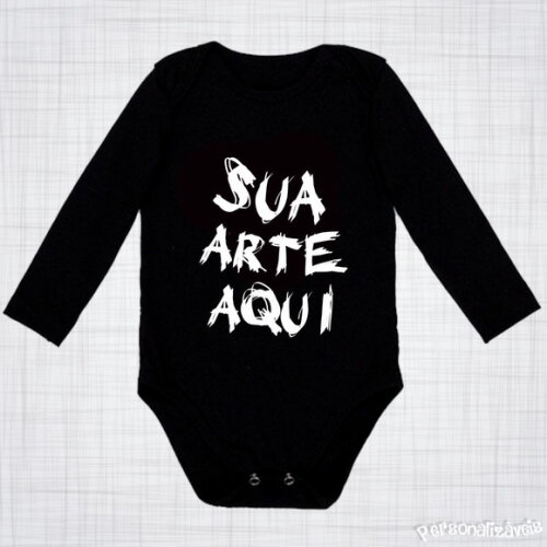 Body Infantil Bebe Preto Manga Longa Personalizado