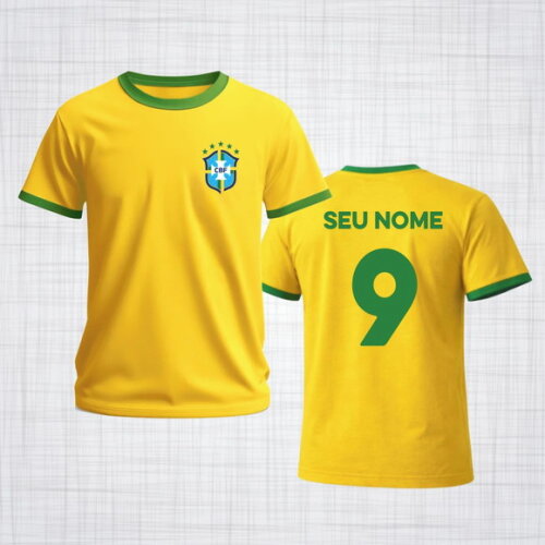Camiseta Algodão Amarela Seleção Copa do Mundo Personalizada