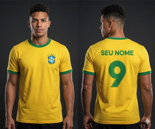 Camiseta Algodão Amarela Seleção Copa do Mundo Personalizada