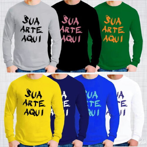 Camiseta Manga Longa Branca ou Colorida Personalizada