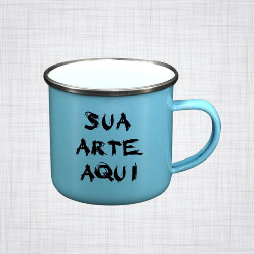 Caneca Aço Esmaltado Azul borda prateada personalizada