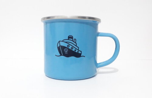 Caneca Aço Esmaltado Azul borda prateada personalizada
