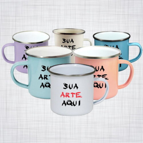 Caneca Aço Esmaltado Borda Prata 350 ml Personalizada