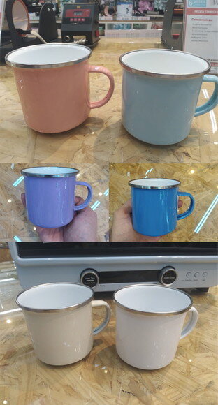 Caneca Aço Esmaltado Borda Prata 350 ml Personalizada