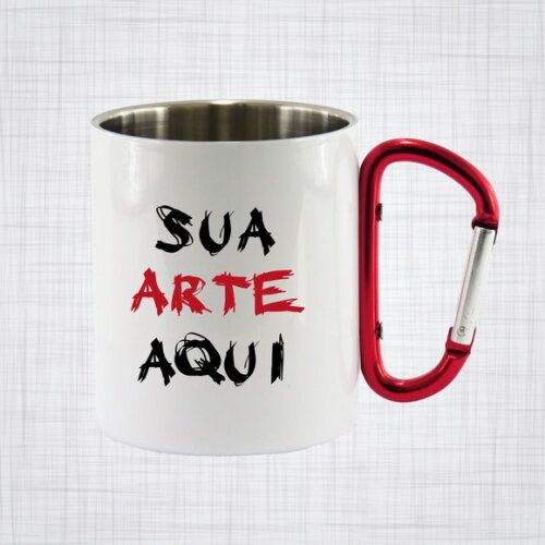 caneca inox branca com alça mosquetão personalizada 300 ml