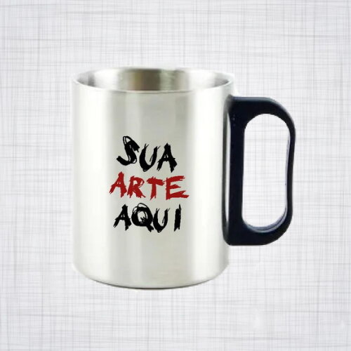 caneca inox cromada com alça plástico personalizada 300 ml