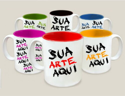 Caneca Plastico Polimero Interior Colorido Personalizada