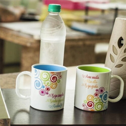 Caneca Plastico Polimero Interior Colorido Personalizada
