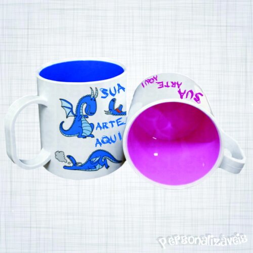 Caneca Plastico Polimero Interior Colorido Personalizada