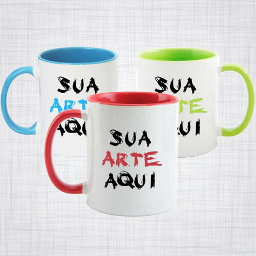 Caneca Porcelana Alça e interior Coloridos Personalizada