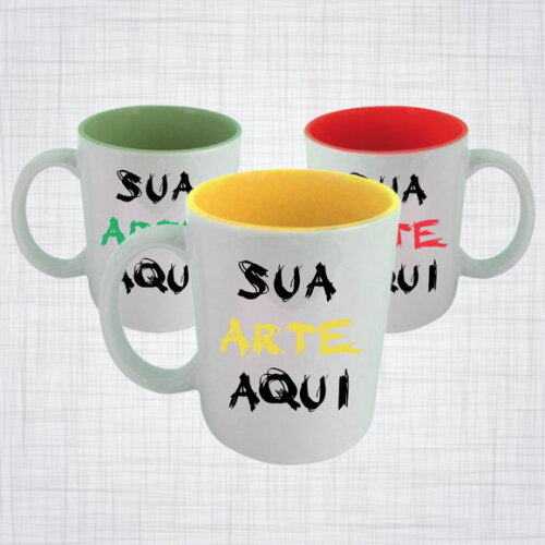 Caneca Porcelana branca interior Colorido Personalizada