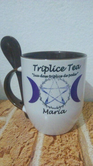 Caneca Porcelana Branca com colher personalizada