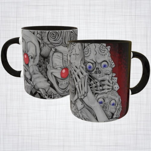 Caneca Porcelana chavoso Palhaço Ticano caveira mexicana