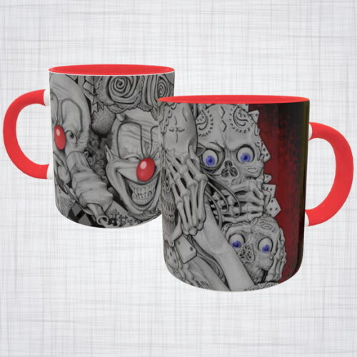 Caneca Porcelana chavoso Palhaço Ticano caveira mexicana