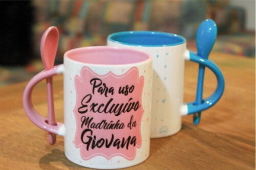 Caneca Porcelana com Colher 325 ml Personalizada
