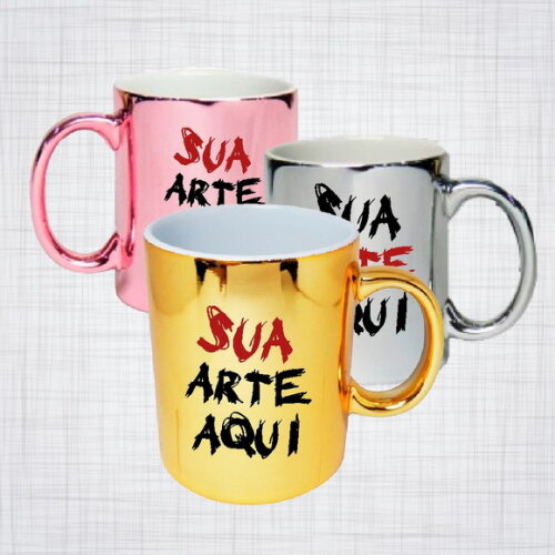 Caneca Porcelana Dourada Prata rosa Metalizada Personalizada