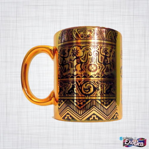 Caneca porcelana espelhada egipcia gato preta e dourada