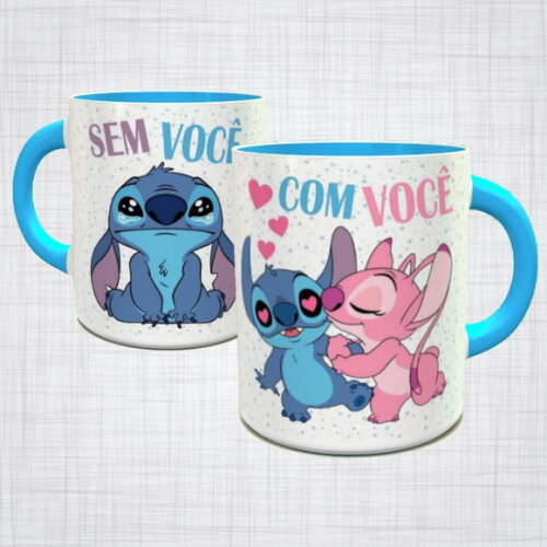 Caneca Porcelana lilo e stitch sem você com você namorados