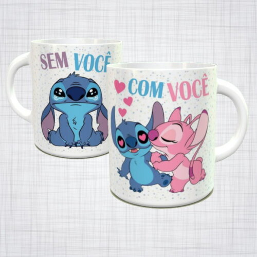 Caneca Porcelana lilo e stitch sem você com você namorados