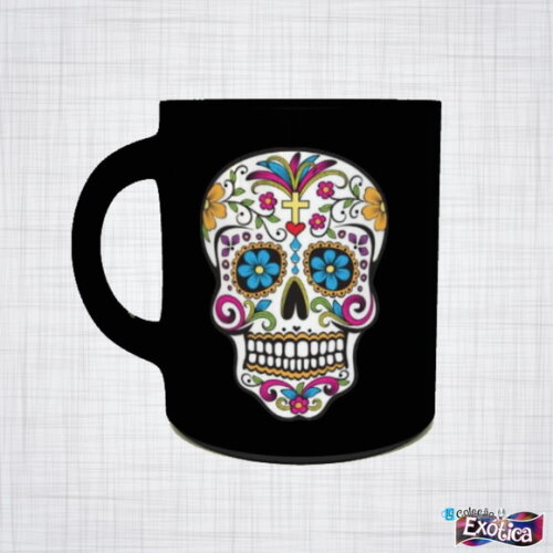 Caneca Porcelana preta caveira mexicana