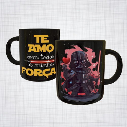 Caneca Porcelana Preta Dia dos Namorados Star Wars