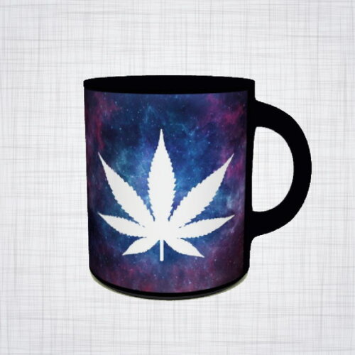 Caneca Porcelana preta maconha cannabis galaxia