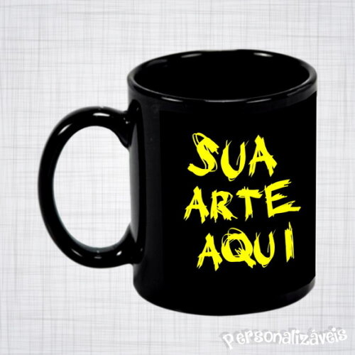 Caneca Porcelana Preta Personalizada 325 Ml