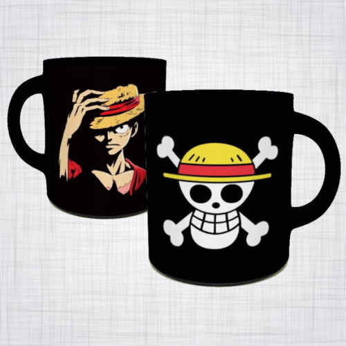 Caneca Porcelana Preta One Piece Luffy Chapéu de Palha