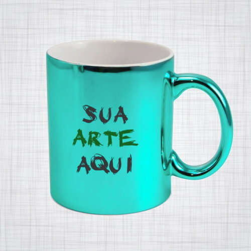 Caneca Porcelana verde água espelho Metalizada Personalizada