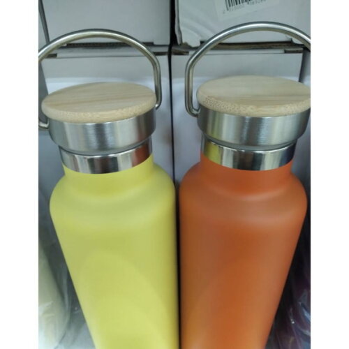 Garrafa Térmica Aço Inox TAMPA BAMBU -Personalizada 600 Ml