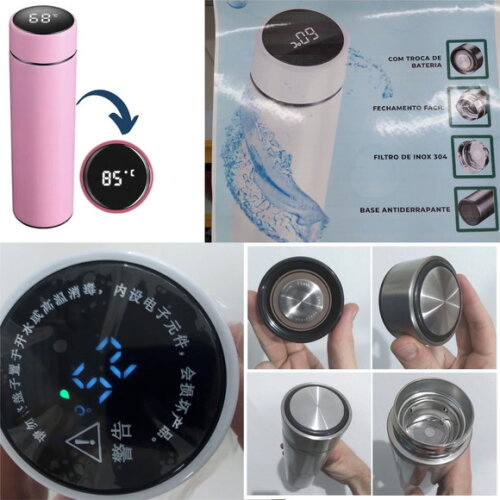 Garrafa Térmica Temperatura Led Infusor 450 Ml Personalizada
