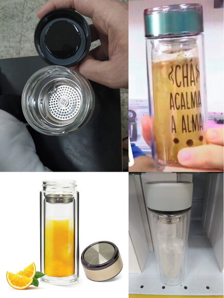 Garrafa Vidro Parede Dupla Infusor Chá 300 ml Personalizada