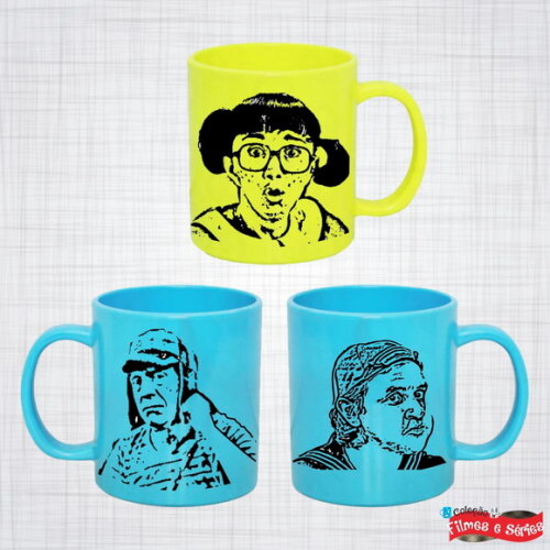 Kit 3 Caneca Plástica Colorida Chaves Quico Chiquinha
