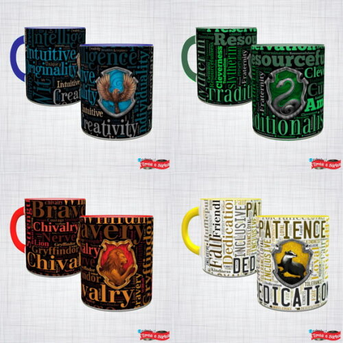 kit 4 canecas porcelana alça colorida harry potter casas