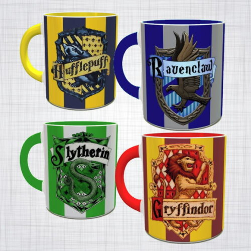 kit 4 Canecas Porcelana Harry Potter casas coloridas