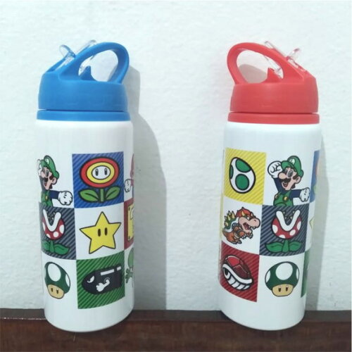 Squeeze Alumínio Branco Bico E Canudo Mario Bros