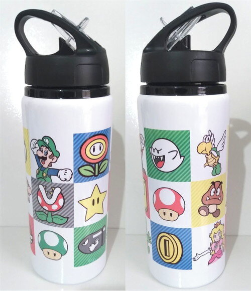 Squeeze Alumínio Branco Bico E Canudo Mario Bros