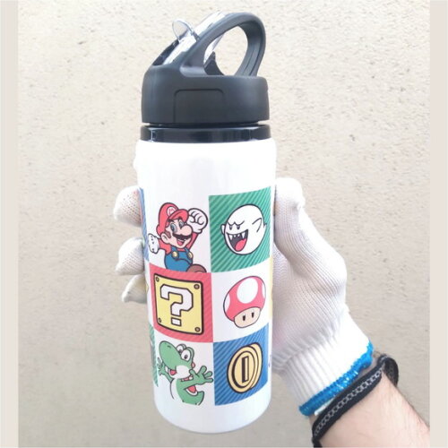 Squeeze Alumínio Branco Bico E Canudo Mario Bros