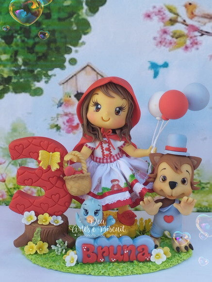 Topo de bolo Biscuit - Chapeuzinho Vermelho | Dea Artes e Biscuit