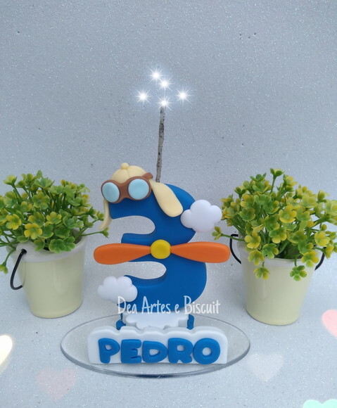 Vela Aviador em Biscuit Personalizada | Dea Artes e Biscuit