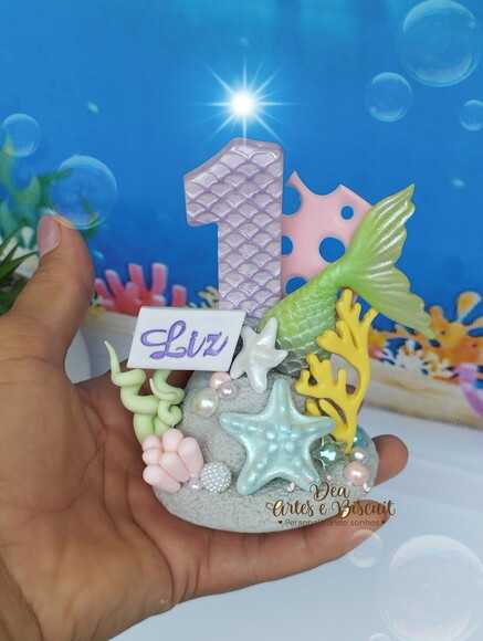 Vela Fundo do Mar Sereia em Biscuit | Dea Artes e Biscuit