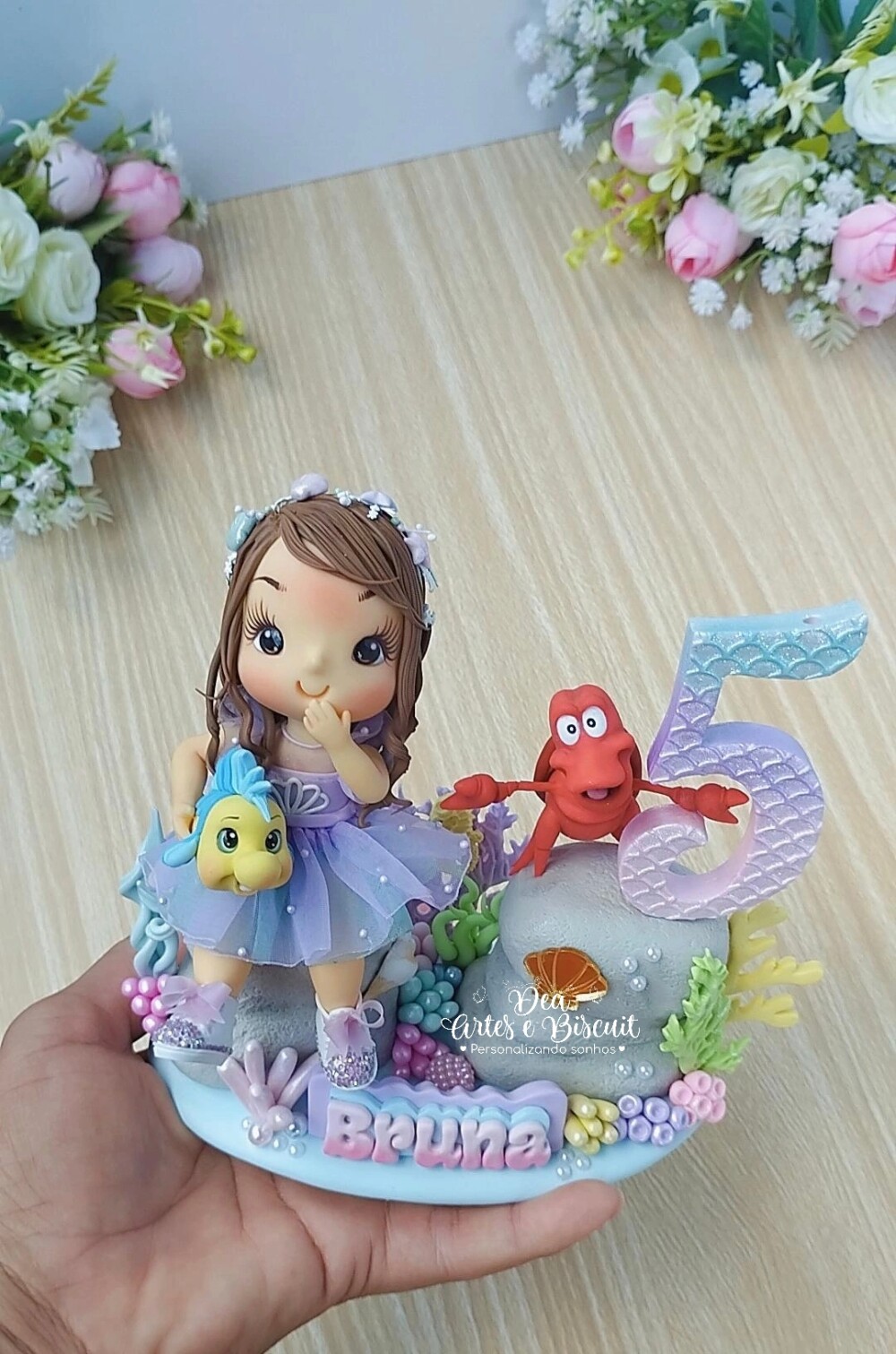 Topo de Bolo Pequena Sereia em Biscuit | Dea Artes e Biscuit