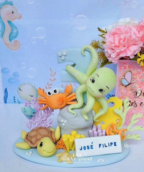 Vela Personalizada em Biscuit - Tema Fundo do Mar