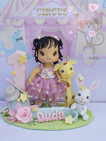 Topo de Bolo Personalizado - Circo Rosa